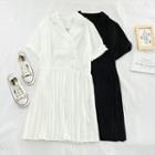 Plain Short-sleeve Pleated Dress