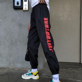 Lettering Jogger Pants Black - One Size