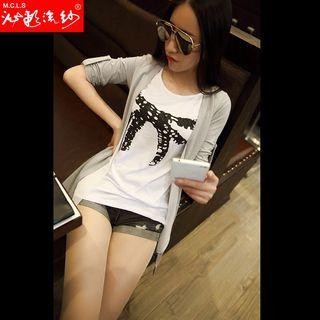 Mock Two-piece Elbow-sleeve Top