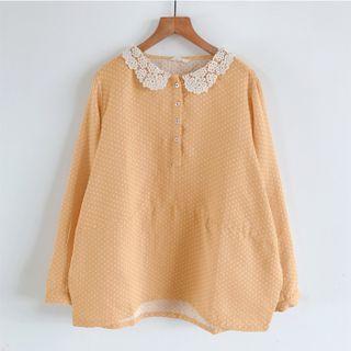 Long-sleeve Lace Collar Dotted Blouse