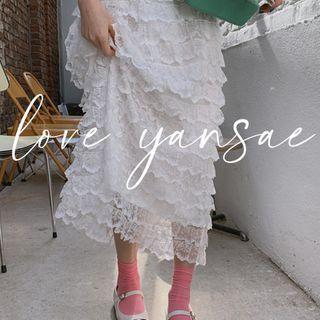 Band-waist Lace-detail Maxi Skirt