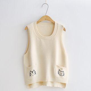 Cat Pocketed Knit Vest