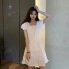Lace-up Puff-sleeve Mini A-line Dress White - One Size