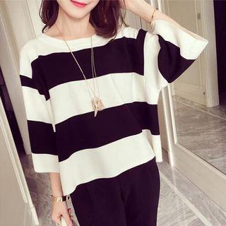 Color Block 3/4-sleeve Knitted Top