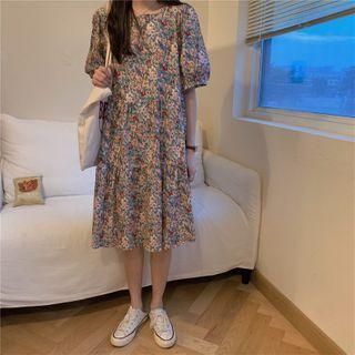 Plaid Short-sleeve Shift Dress Pink - One Size