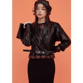 Notched-collar Faux-leather Jacket