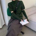 Set: Turtleneck Short-sleeve Knit Top + Arm Sleeves