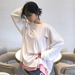 Mock Two-piece Long-sleeve Ripped T-shirt