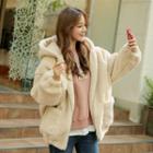 Sherpa-fleece Boxy Zip-up Hoodie