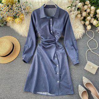 Long-sleeve Crinkled Midi Shirtdress