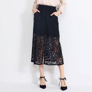 Slit-front Lace Long Skirt
