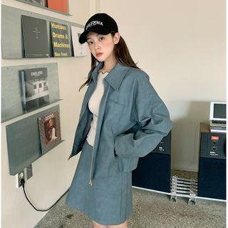 Welt-pocket Pleather Zip-up Jacket