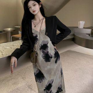 Floral A-line Dress / Plain Blazer