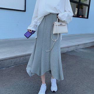 Long-sleeve T-shirt / Irregular Midi A-line Skirt