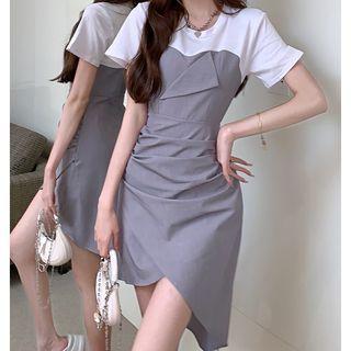 Mock Two-piece Short-sleeve Irregular Sheath Dress