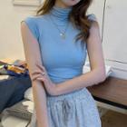 Sleeveless High Neck Top Blue - One Size