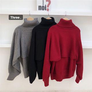 Plain Turtle-neck Cropped Sweater / Plain Knit Vest