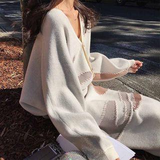 Set: Patterned Cardigan / A-line Midi Skirt