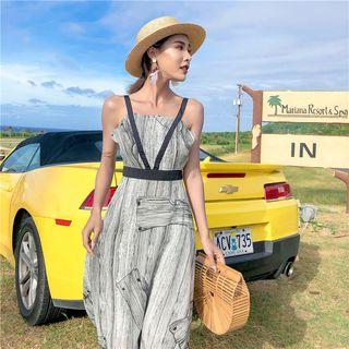 Sleeveless Wood Print A-line Midi Dress