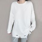 Distressed Long-sleeve T-shirt / Plain Crew-neck Sweater