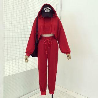 Set: Long-sleeve Cropped Hoodie + Sweatpants