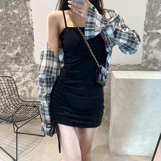Plaid Shirt / Spaghetti Strap Mini Dress