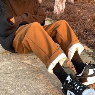 Plain Fleece-lined Loose Fit Pants
