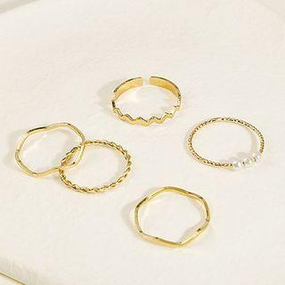 Set Of 5: Alloy Ring / Open Ring (various Designs) Set Of 5 - J752 - Gold - One Size