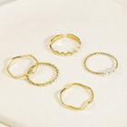 Set Of 5: Alloy Ring / Open Ring (various Designs) Set Of 5 - J752 - Gold - One Size