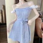 Gingham Short-sleeve Mini A-line Dress