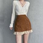 Lace-up Corduroy Mini A-line Skirt
