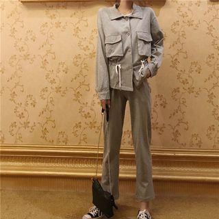 Set: Pocketed Shirt + Straight-fit Pants Gray - One Size