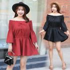 Off-shoulder 3/4-sleeve Lace-up Mini Dress