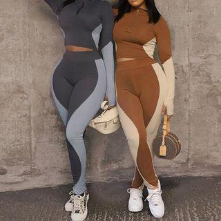 Set: Long-sleeve Two Tone Sports T-shirt + Pants