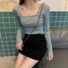 Square-neck Striped Long-sleeve Top