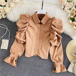 Puff-sleeve Lapel Cropped Shirt