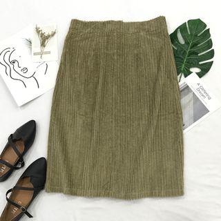 Velvet Straight-fit Skirt Khaki - L