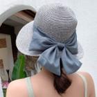 Foldable Bow-accent Straw Bucket Hat