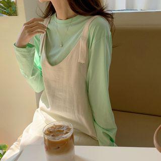 V-neck Long Pinafore Dress Cream - One Size