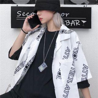 Lettering Short-sleeve Shirt White - One Size