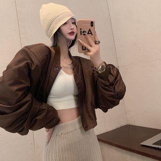 Plain Long-sleeve Jacket / High Waist Knit Wide Leg Pants