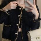 Contrast Trim Jacket / Wide-leg Pants
