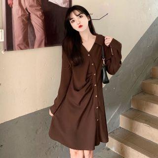 Long-sleeve Asymmetrical A-line Shirt Dress