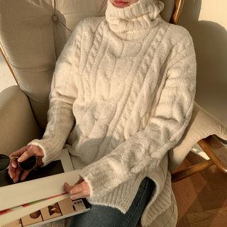 Turtleneck Woolen Cable Sweater