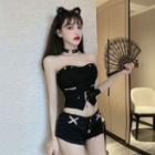 Strapless Buckled Crop Top / Denim Hot Pants