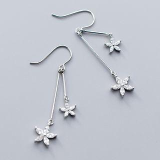 925 Sterling Silver Rhinestone Flower Dangle Earring S925 Silver Earring - One Size