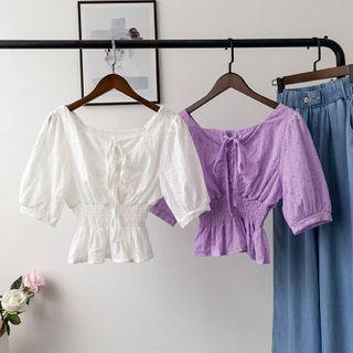 Short-sleeve Eyelet Lace Peplum Blouse