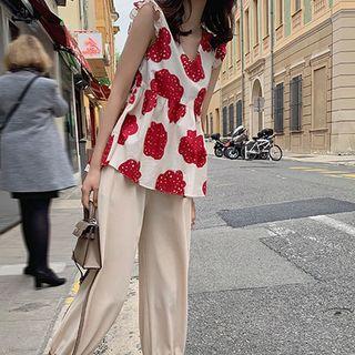 Set: Sleeveless Printed Top + Harem Pants