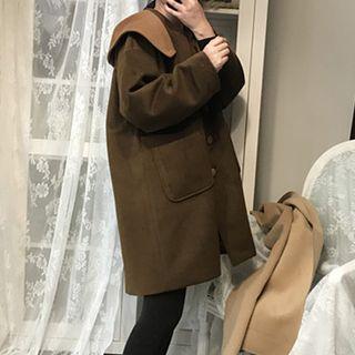 Color Panel Long Hooded Coat