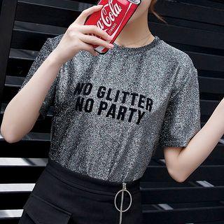 Lettering Glittered Short Sleeve T-shirt